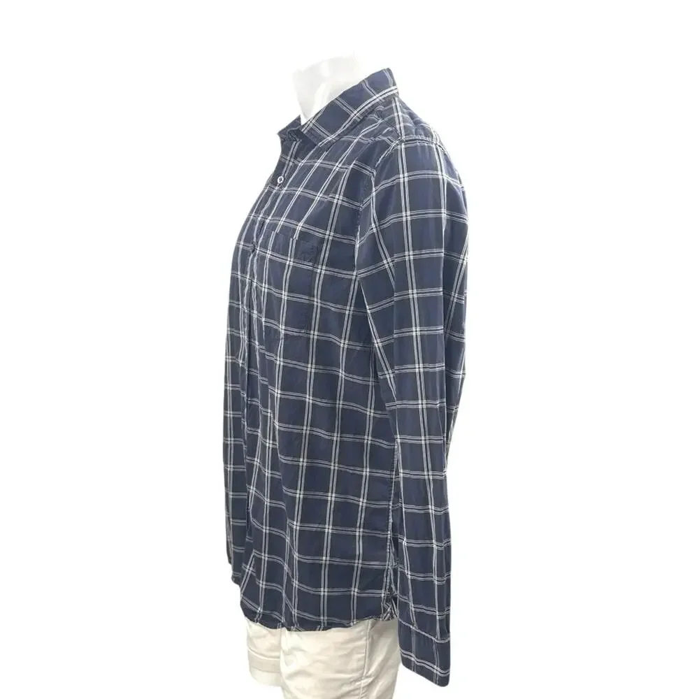 Banana Republic Men's Blue Plaid Classic Fit Long Sleeve Button Up Shirt Top L